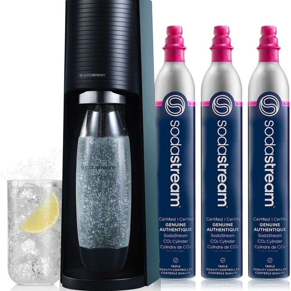 Terra Sparkling Water Maker Bundle in Black - includes 3-Pack CO2 and Carbonatin